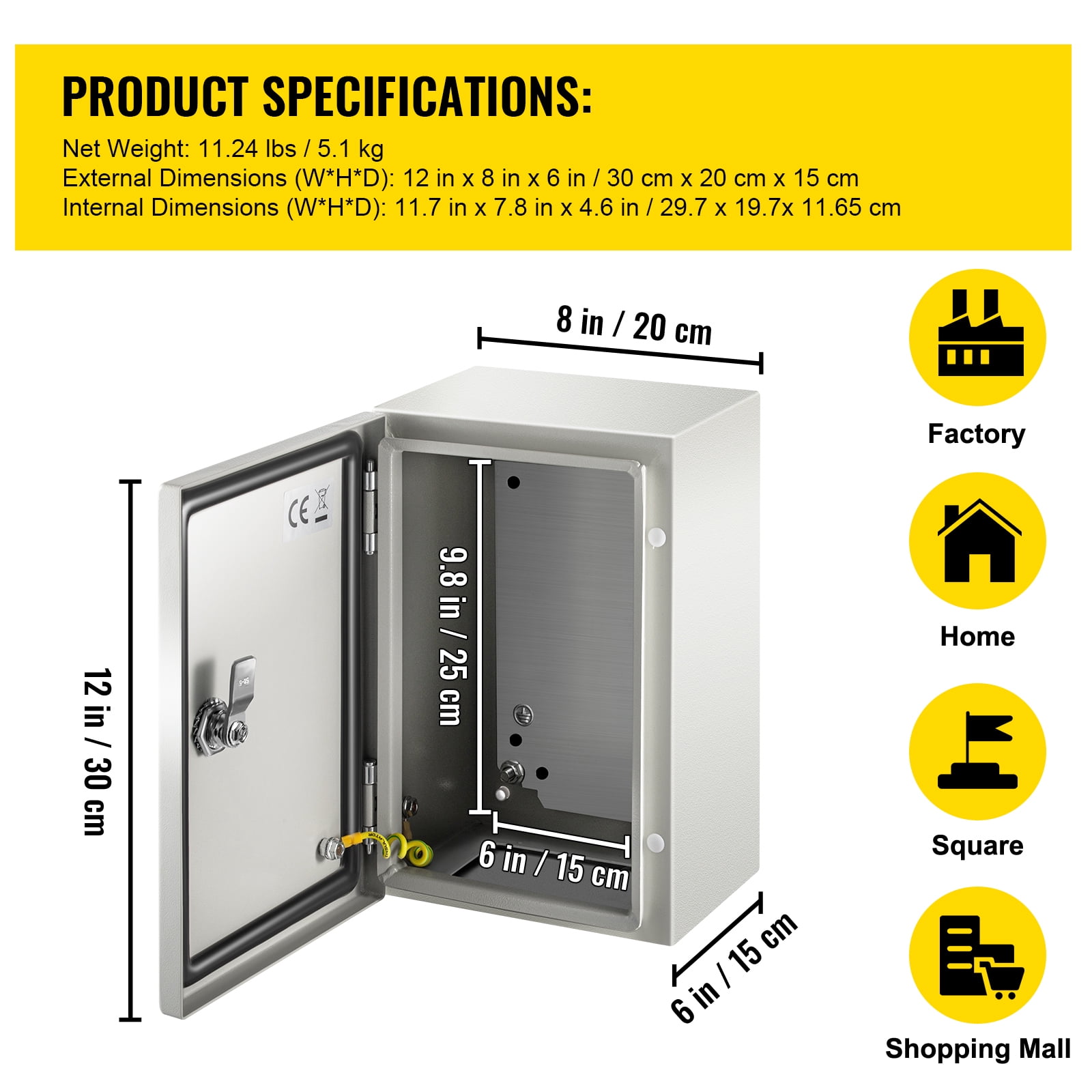 KFFKFF NEMA Metal Housing 12×8×6, NEMA 4X Metallic Electric Container, IP66 Resistant to Water & Dust, Exterior/Interior Electric Connection Box, Comes with Fixing Panel