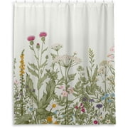 Bestwell Herbal Wildflowers Bathroom Waterproof Shower Curtain Set Bathtub Curtain with 12 Hooks for Bathroom Decor,Hotel,Room,60x72Inch