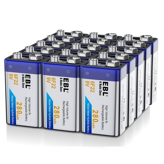 EBL Rechargeable 9V General Purpose Batteries, 15 Count