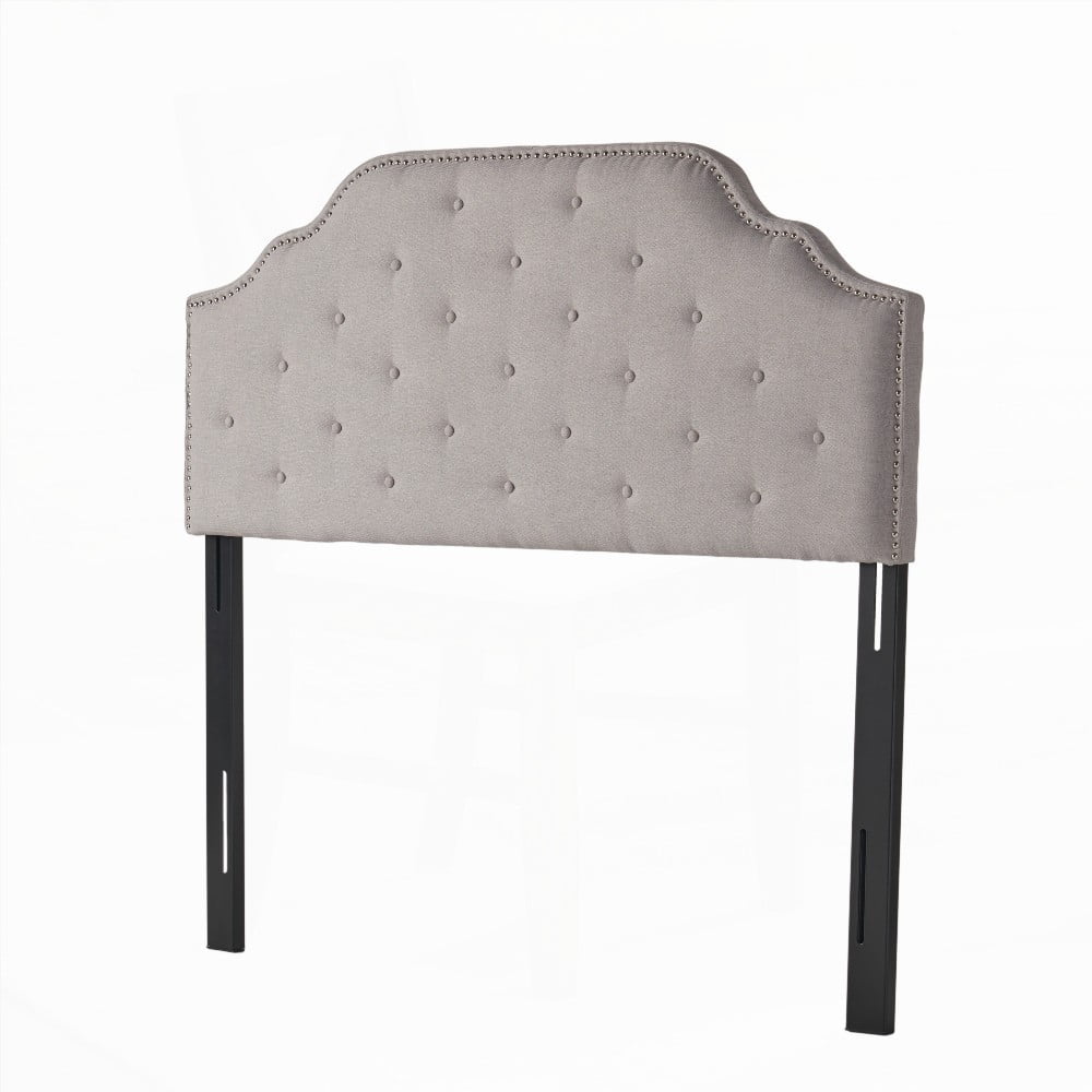 Queen Size Headboard in Tufted Upholstery, Solid Wood & Durable Metal Legs, Adjustable Height & Nailhead Accents, Modern Design
