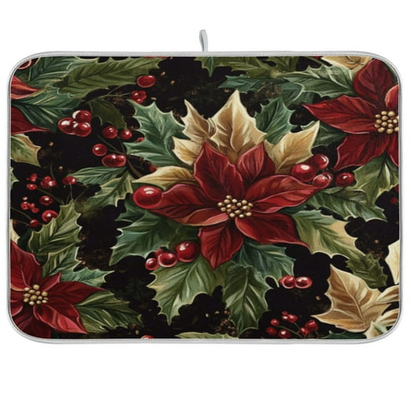Kitchen Drying Mat 18x24In Drying Dish Mat Dish Drying Mats Kitchen Countertop Multi-Function Drain Drying Mat Kitchen Table Christmas Flowers3