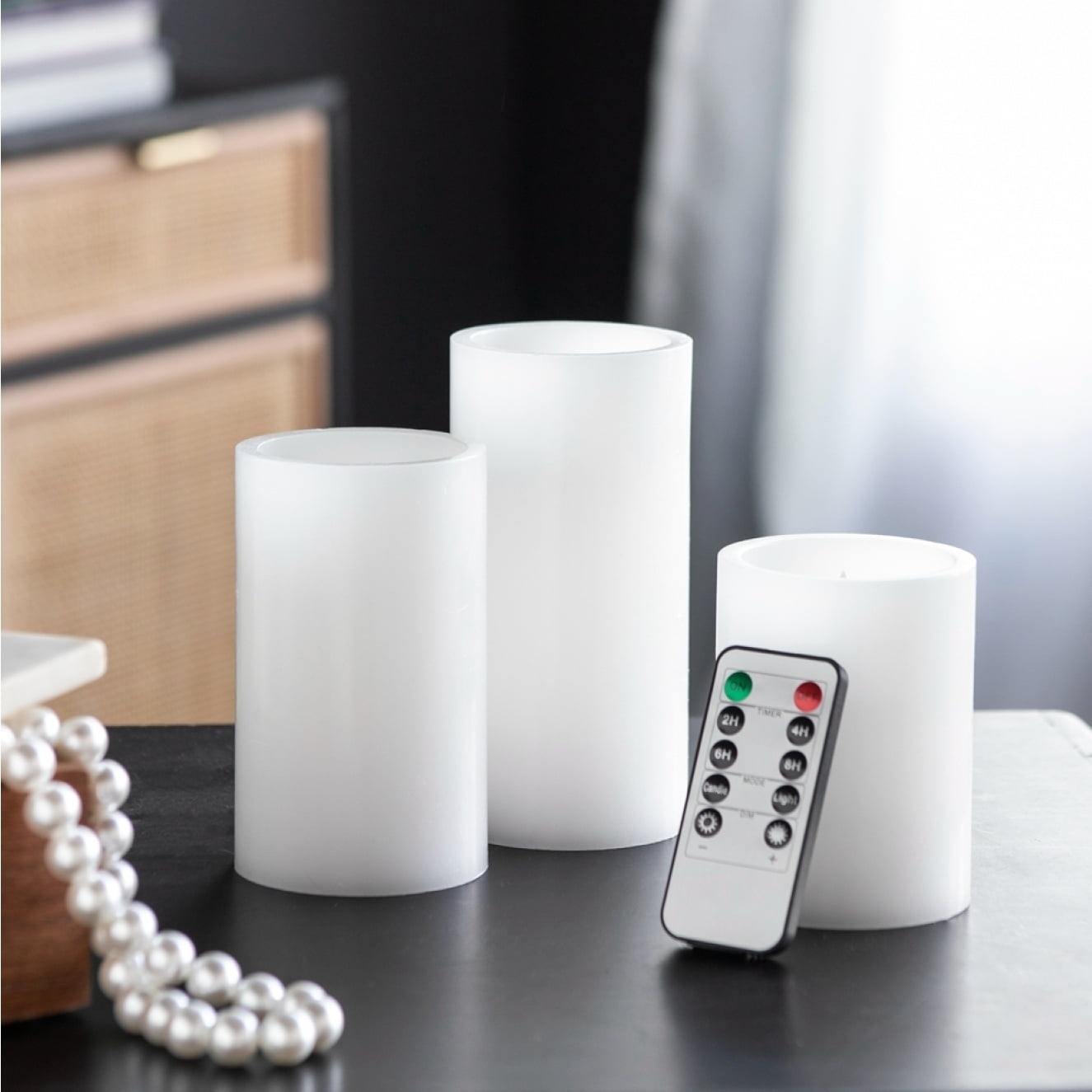 Gzxs Flameless LED Candles Set of 3, Realistic Pillar Candles with Remote and Timer, Battery Operated Candles for Room Fall Decor Wedding Christmas Decorations (White)