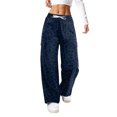 thumbnail image 2 of Leopard Print Pants For Women Adjustable Drawstring Elastic Waist Wide Leg Cargo Pants With Pockets Casual Loose Fit Lounge Trousers For Everyday Wear, 2 of 4