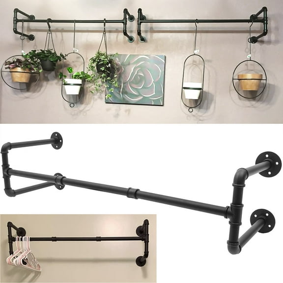 YIYIBYUS 100CM Industrial Pipe Clothing Rack Wall Mounted Clothes Rack Metal Coat Hanger Garment Rack for Small Space