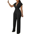 thumbnail image 2 of Bdfzl Women Pants Clearance Trends Women Casual Cold Shoulder Jumpsuit Suspender Jumpsuits Wide Leg Pant Black S, 2 of 7