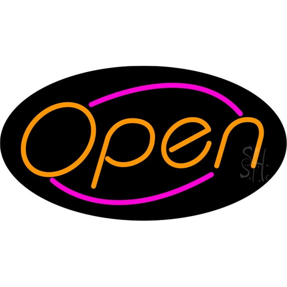 Orange Open With Pink Border Oval Animated LED Neon Sign 20 x 37 - inches, Clear Edge Cut Acrylic Backing, with Dimmer - Bright and Premium built indoor LED Neon Sign for storefront.