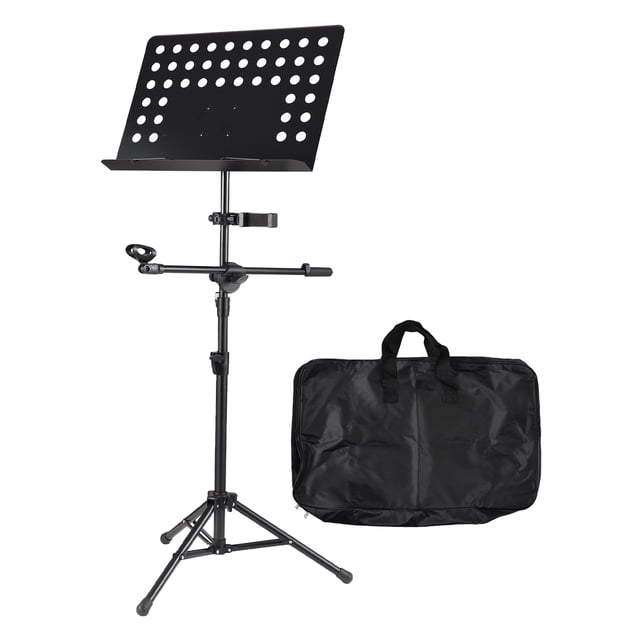 Trípode Atril para partituras portátil profesional 3 en 1, soporte para micrófono desmontable, soporte para teléfono, atril para música, trípode ajustable en altura de metal para piano, violín, guitar