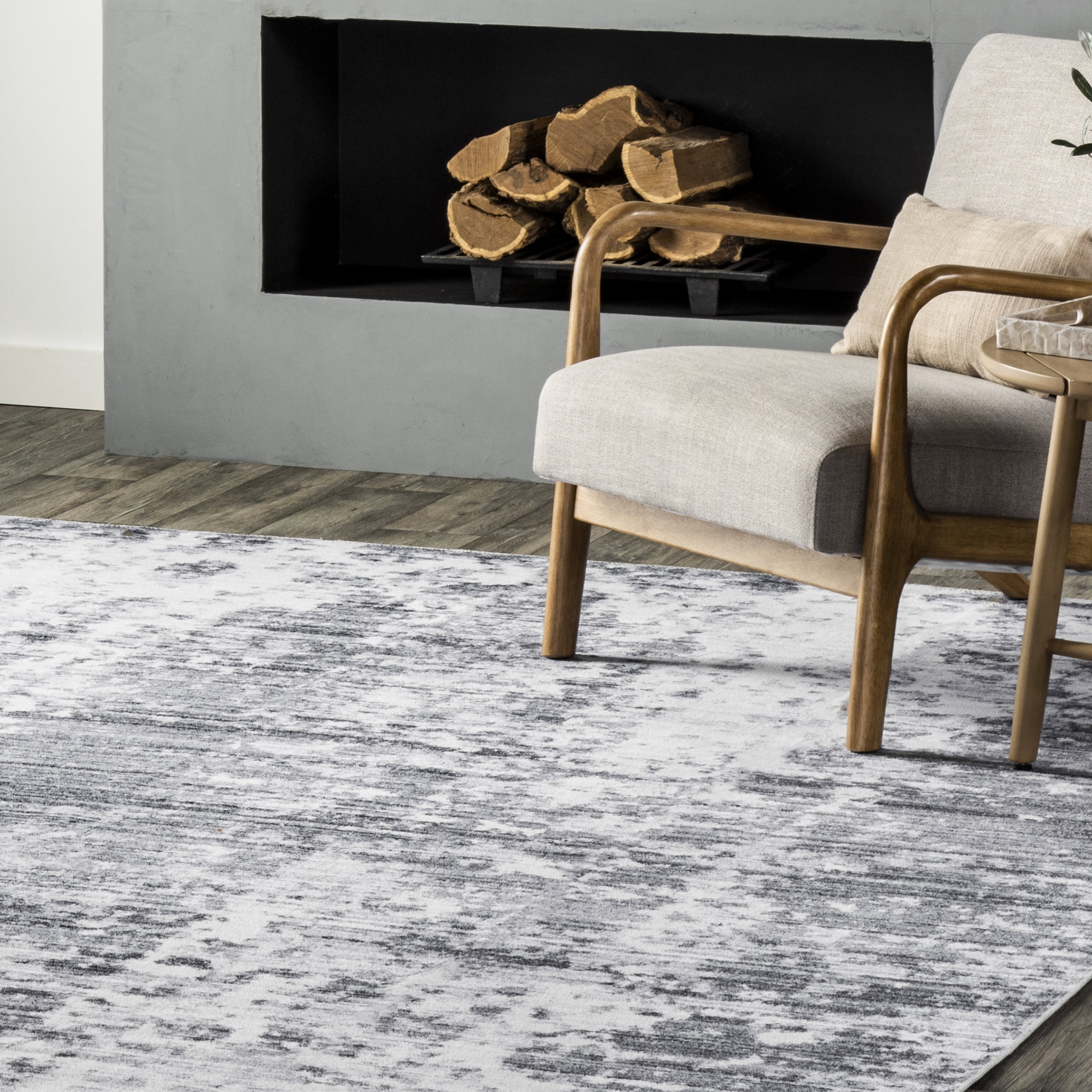 nuLOOM Alva Faded Abstract Machine Washable Area Rug, 5' x 8', Light Gray