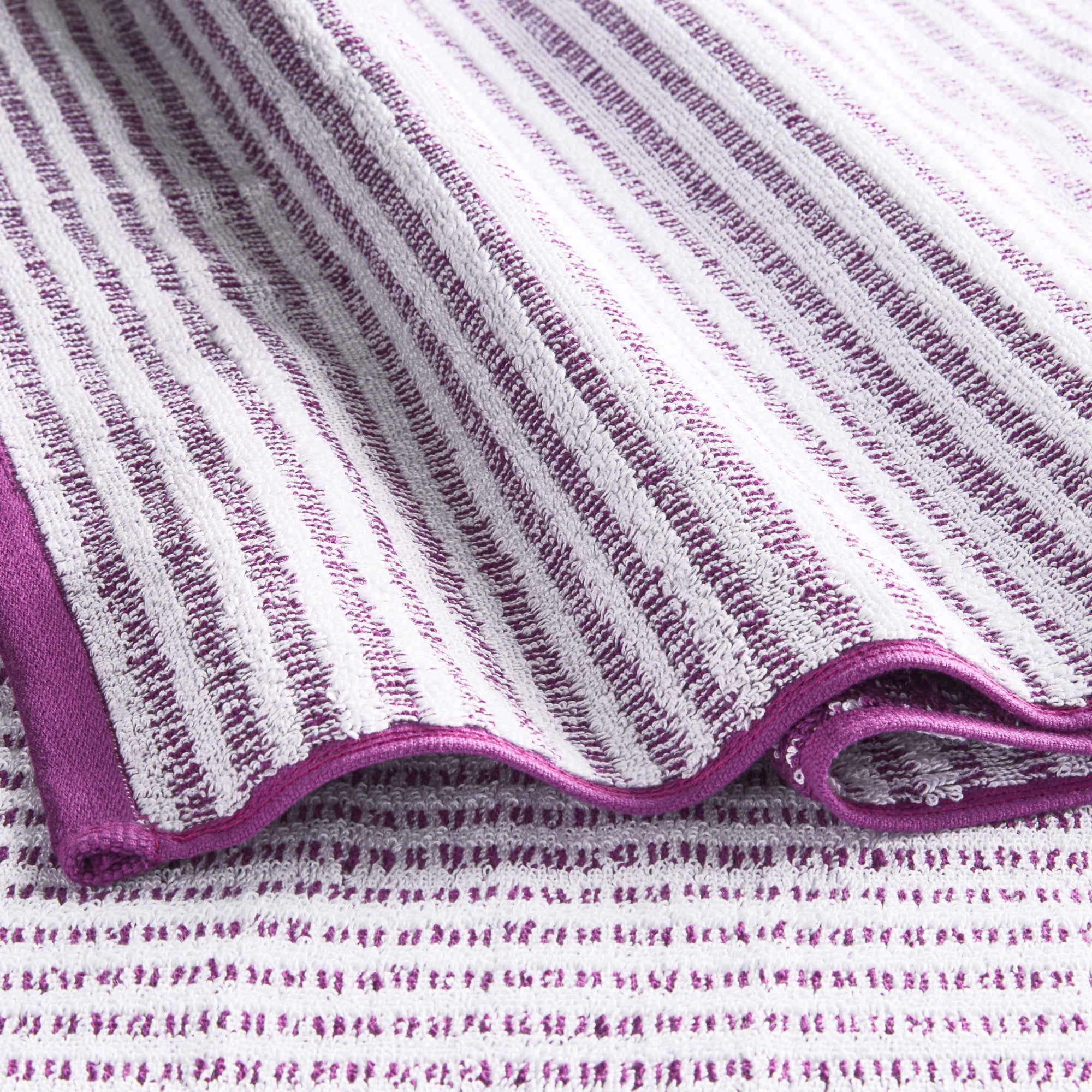 TOWN & COUNTRY PLAY 4-Piece Striped Reversible Terry Brights Bath Towel Set, 30"x58", 100% BCI Cotton, Plush & Absorbent 550GSM, Grape Purple