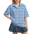 thumbnail image 1 of Sewkxo Polo à Manches Courtes pour Femmes, Col Oversize, T-Shirt à Enfiler Y2k, Décontracté, Ample, Mode Urbaine, Chandail de Rugby, Bleu P, 1 of 5