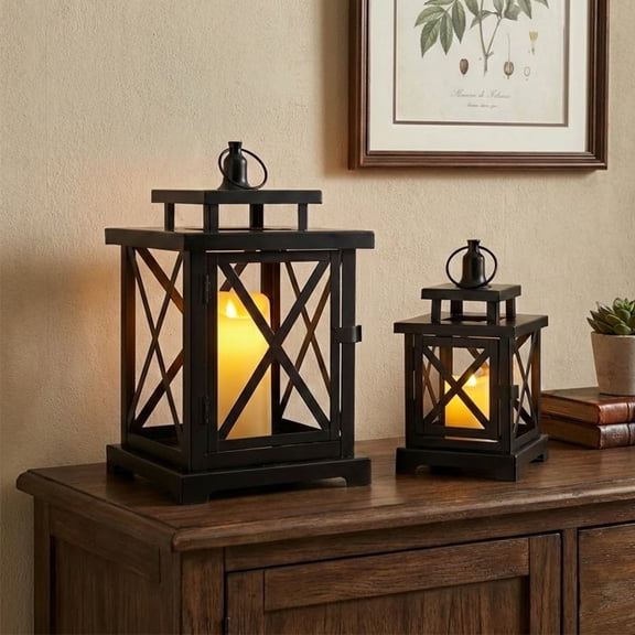 JHY DESIGN Black Battery Outdoor Hanging Lanterns, Energy Efficient (2 Count)