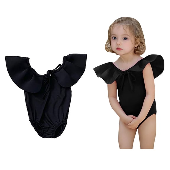Girl Swimsuit Ruffles 1 Piece Swimming Suits Quick Dry Summer Swimwear with Solid Color Swimsuits 3-6 Months
