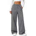 thumbnail image 2 of Sentuca Wide Leg Sweatpants for Women Baggy Lounge Drawstring Workout Pants with Pockets Casual Loose Fashion Trousers Dark Gray XXL, 2 of 9