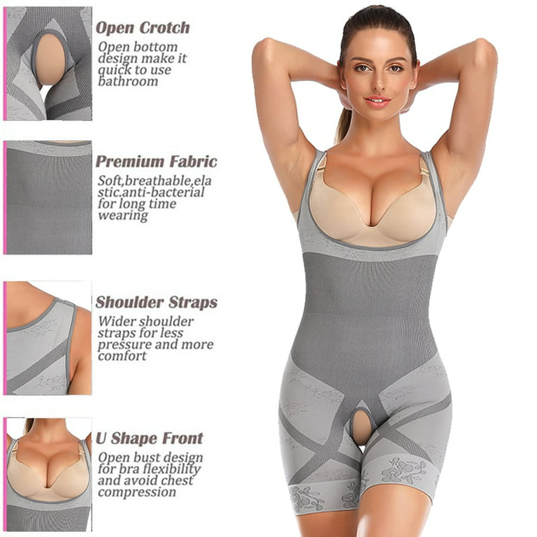 Corset Full Body Shaper Slimming Bodysuit Open Crotch Corset Waist Trainer  Underwear Postpartum Recovery Sheath,GRAY,L 