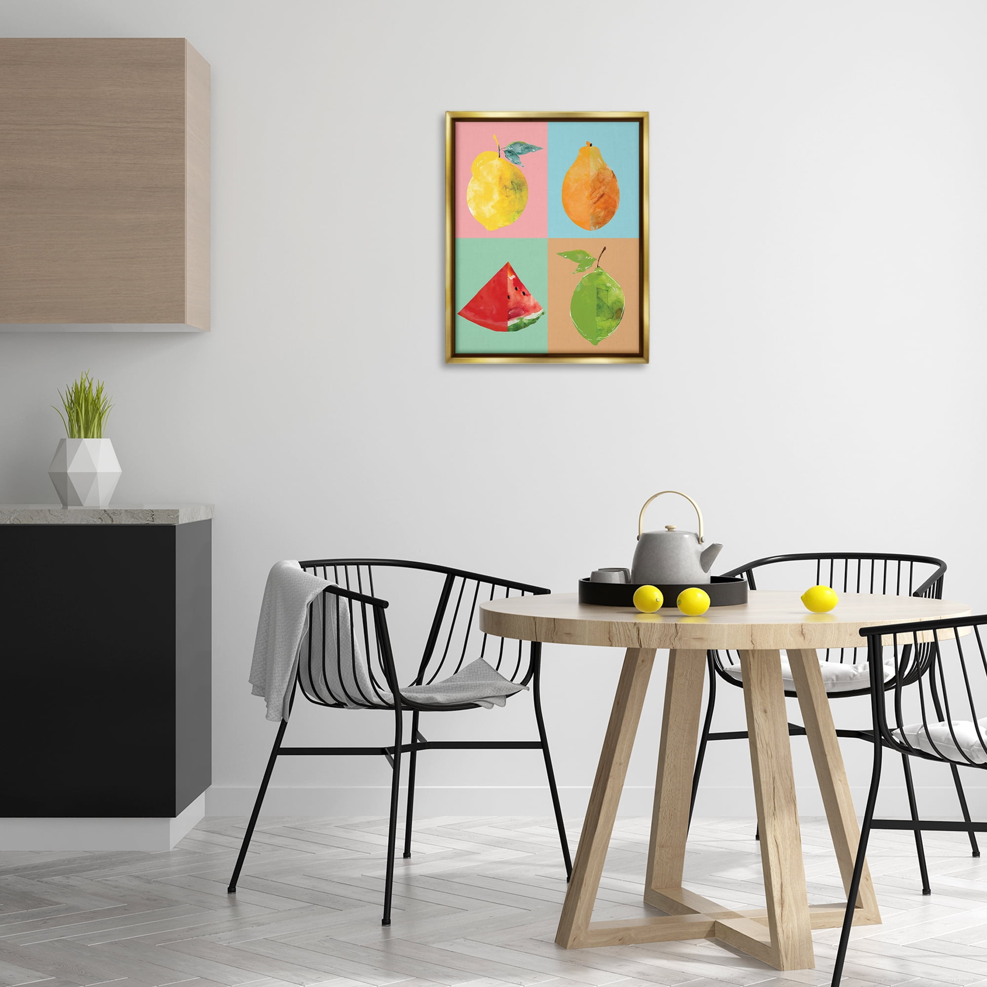 Stupell Industries Modern Pop Fruits Abstract Food & Beverage Painting Gold Floater Framed Canvas Art Print Wall Art, 17 x 21