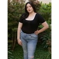 thumbnail image 5 of POSESHE Women's Plus Size Square Neck Short Sleeve Bodysuit, 5X, BLACK, 5 of 7