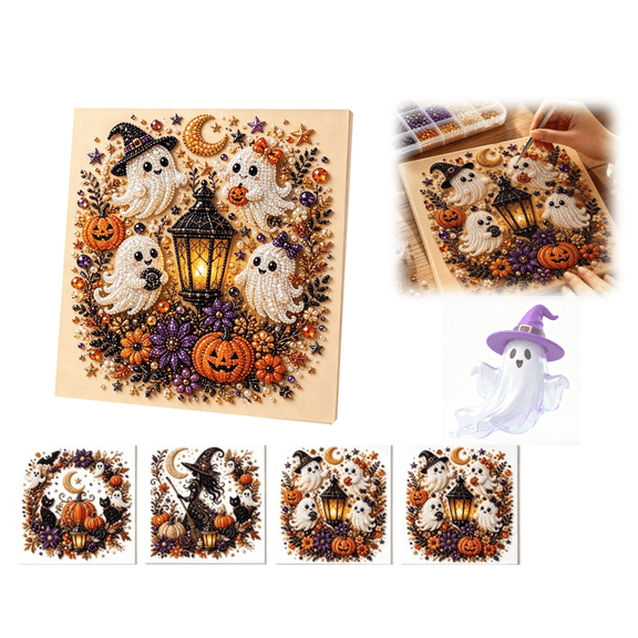 Halloween Ghost Pearl Art DIY Kit, Spooky Cute 3D Diamond Painting Crafts for Adults, DIY Fall Home Decor Wall Art, Beginner DIY Seasonal Party Gift