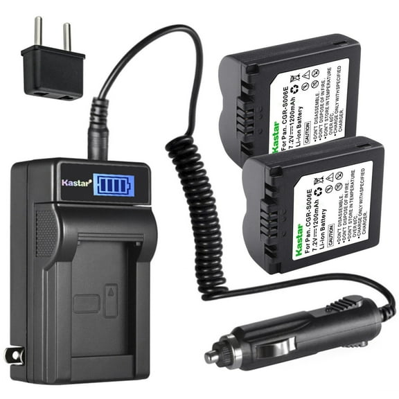 Kastar 2-Pack CGA-S006 Battery and LCD AC Charger Compatible with Panasonic Lumix DMC-FZ38EFK, Lumix DMC-FZ38K, Lumix DMC-FZ50, Lumix DMC-FZ50EBK, Lumix DMC-FZ50EBS, Lumix DMC-FZ50EEK Cameras