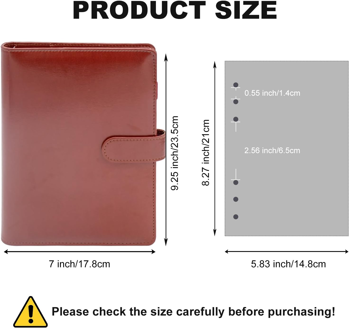 MetalM - A5 Binder 6 Ring,Mini Photocard Binder for A5 Filler Paper, Loose Leaf Personal Planner with Magnetic Buckle Closure(Brown)