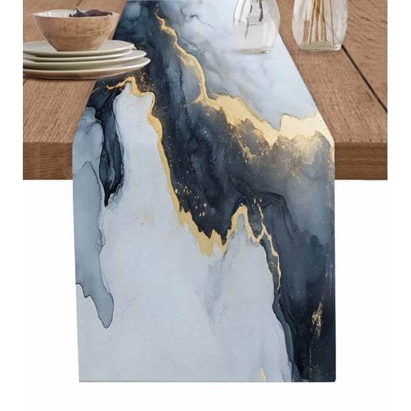 Ldtrchee Black Marble Table Runner 48 Inches, Modern Abstract Art Ink Painted Bed Runner Dresser Scarves Tabletop for Indoor Outdoor Parties/Ceremony/Banquet, 13" x 48"