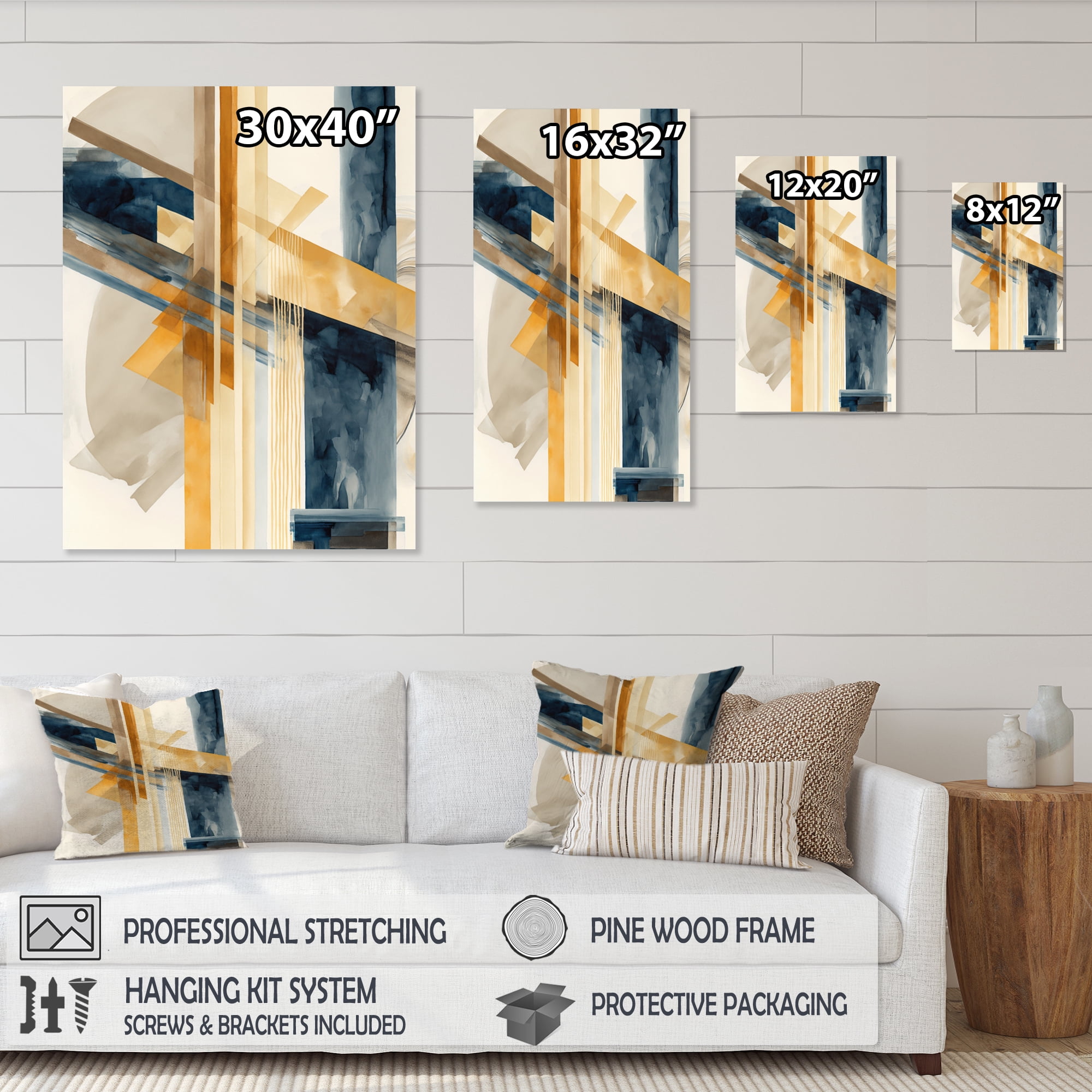 Designart Modern Blue And Gold Abstract III Canvas Wall Art