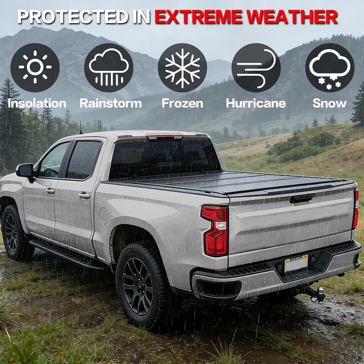 TPA Low Profile Hard Tri-Fold Truck Bed Tonneau Cover Fits for 2022-2024 Nissan Frontier 5 ft Bed, FPR Waterproof One-Handed Open Anti-Theft