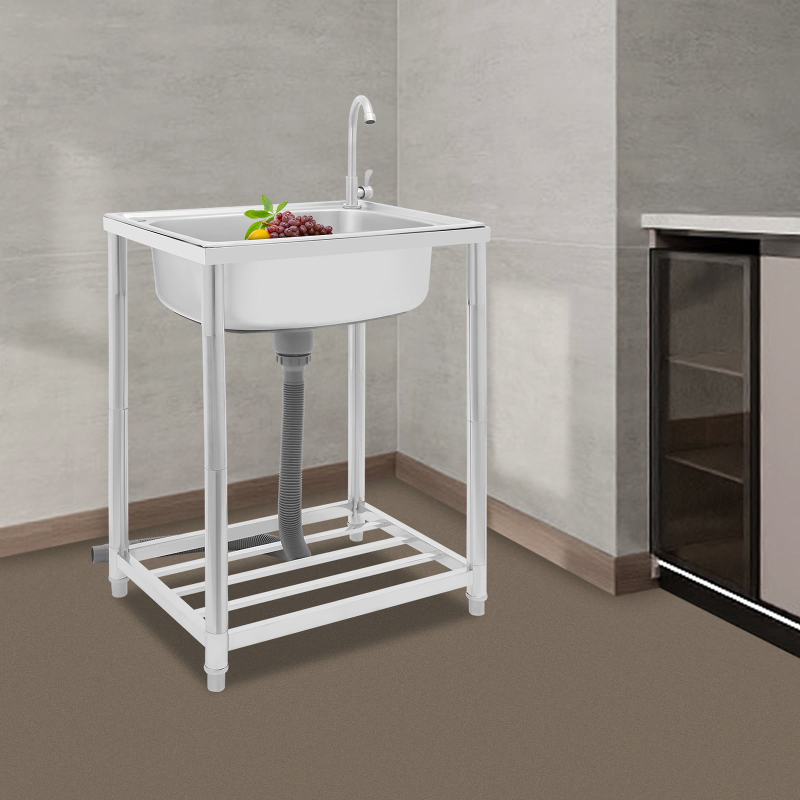 Kitchen Sink, Stainless Steel Sink, Free Standing Single Bowl Sink for Homes, Outdoors, Restaurants, Laundry Rooms, Basements