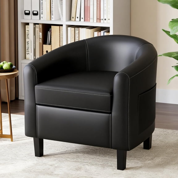 Accreate Living Room Chairs Accent Barrel Chairs Faux Leather Club Armchairs with Soft Padded Seat for Bedroom Waiting Reading Room