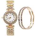 thumbnail image 1 of Bracelet Montre en Strass Doré pour Femmes Montre à Quartz Légère Mode Durable en Acier Inoxydable 2 Pcs, 1 of 9