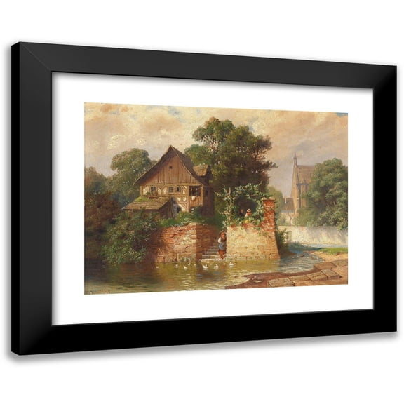 Johann Kautsky 14x11 Black Modern Framed Museum Art Print Titled - Idylle on the City Ditch