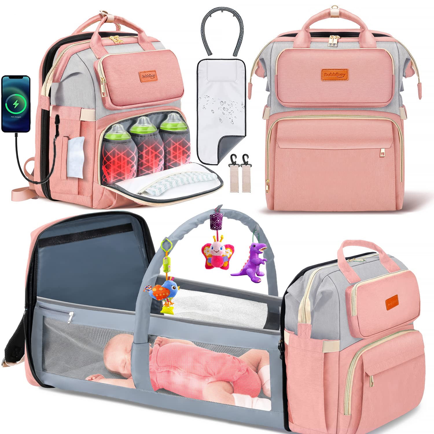Prospect Company Credential Diaper Bag Backpack, Campmoy 8 in 1 Large Diaper Bag with Changing Station,  900D Oxford Waterproof Diaper Bag with Unique Toy Hanging Rod Bassinet for  Boys Girl(Pink) - Walmart.com