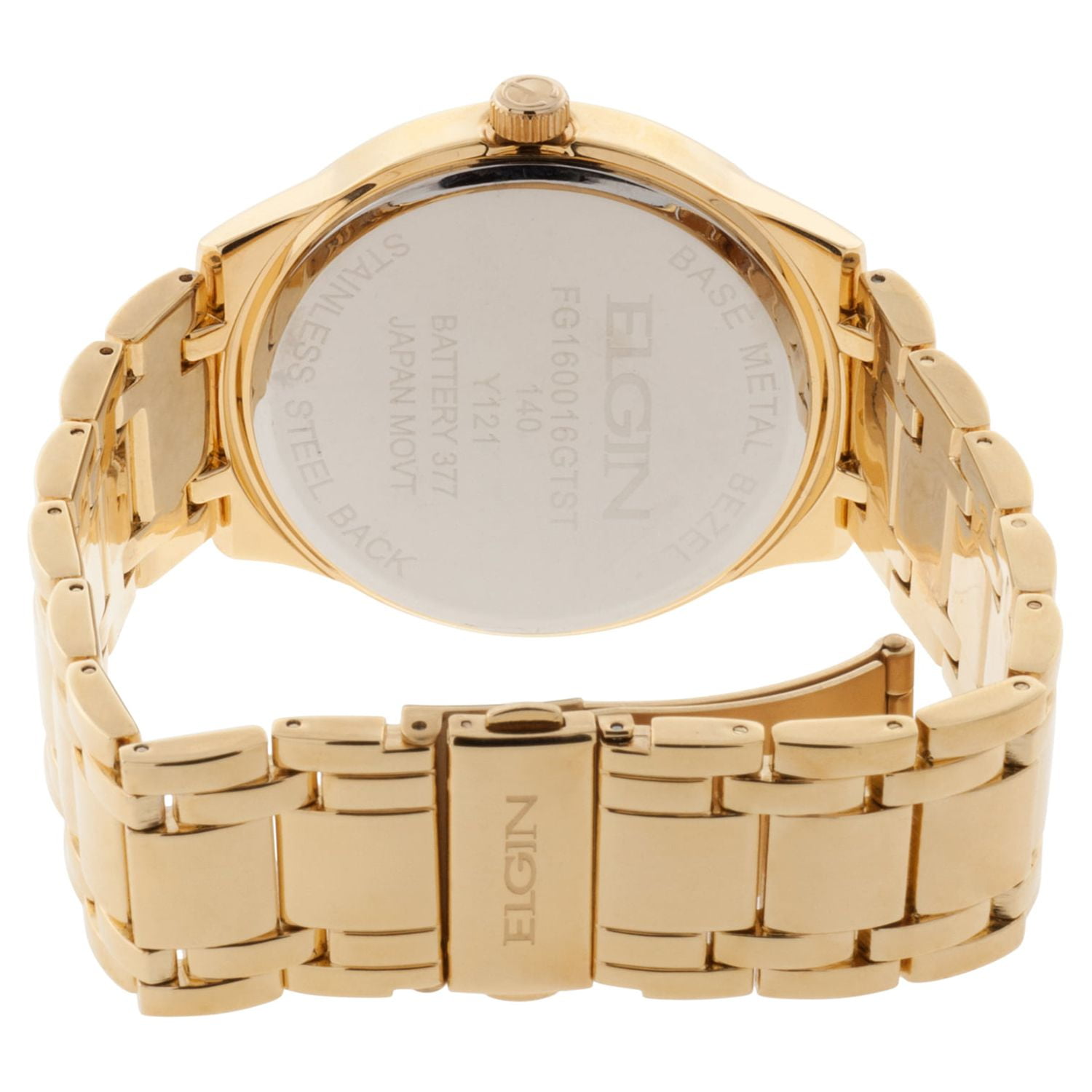 Elgin Adult Male Analog Watch and Bracelet Set in Gold Two Tone with Crystals FG160016GTST