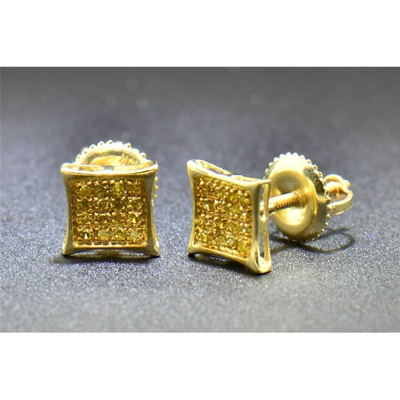 Yellow Diamond Studs 10K Yellow Gold 0.10 CT Pave Kite Shaped Small Earrings