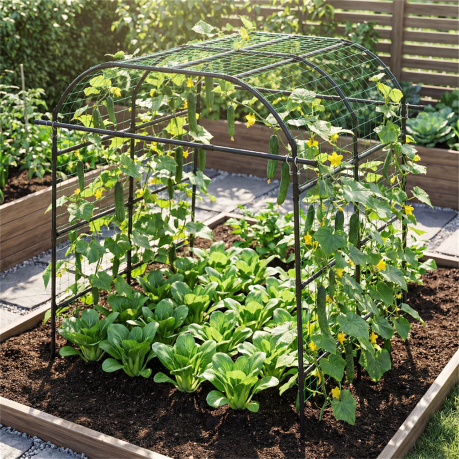 7.5 Ft Adjustable Garden Arch Trellis for Climbing Plants, PE-Coated Metal Tunnel Trellis for Cucumber Grape