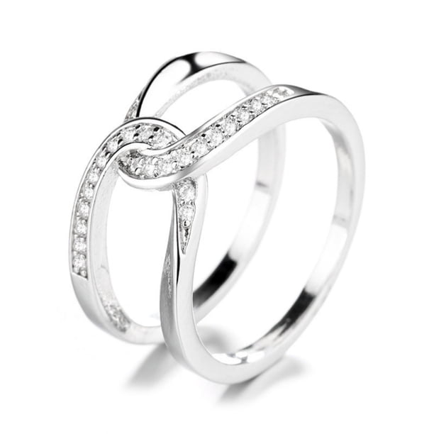 Anillos para mujer, regalos para mujer, anillo de compromiso con dos corazones y piedras preciosas redondas.
