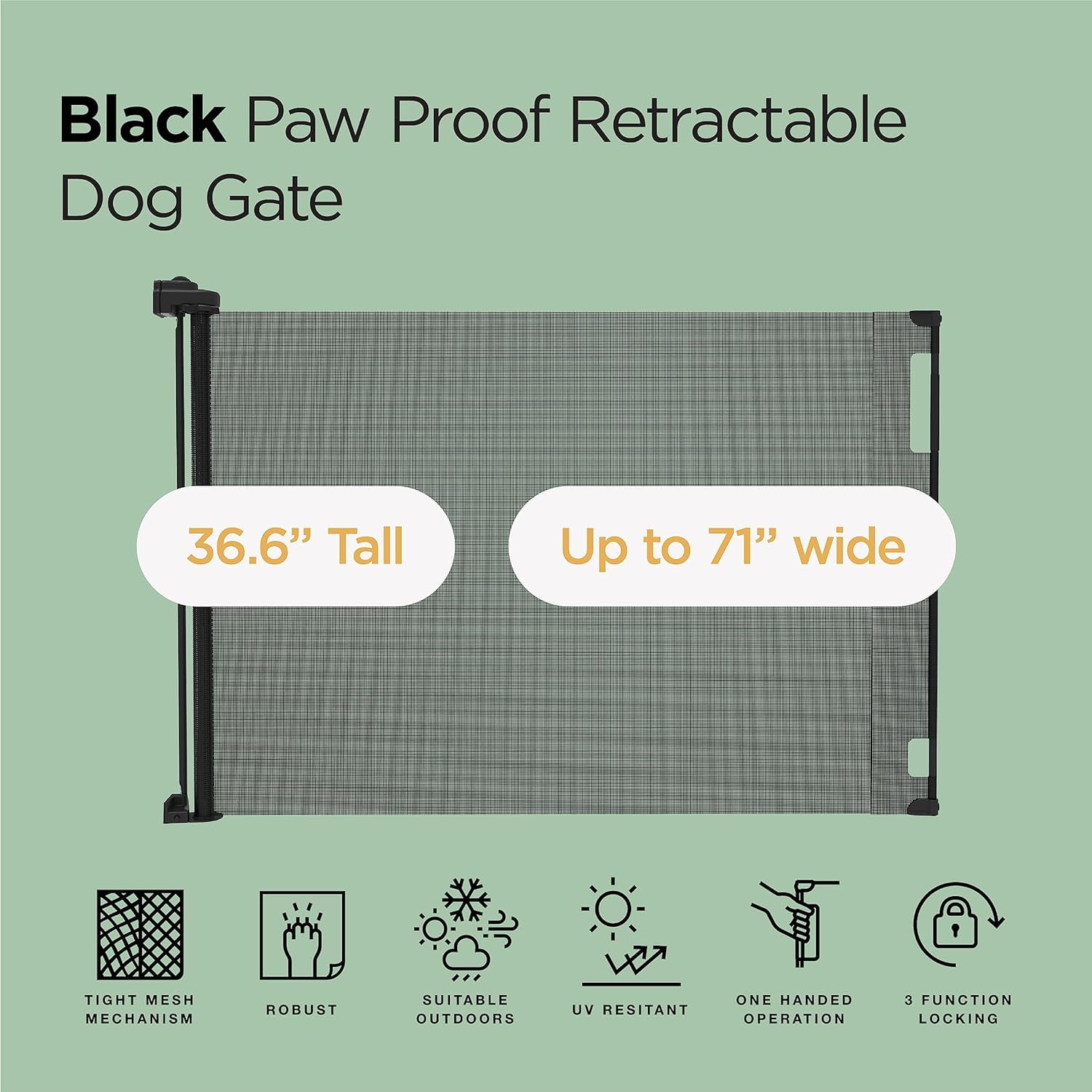 Philowng Indoor and Outdoor Claw-Proof Retractable Dog Gate, 36.6" High Extends up to 71" Wide, Black