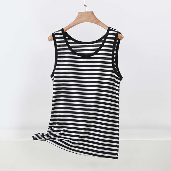 HongQid Womens Striped Leopard Print Tank Tops Crewneck Sleeveless Summer Casual T-Shirts Blouses