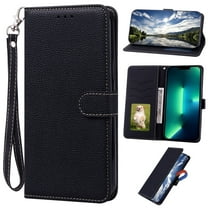 for Samsung Galaxy A32 5G 6.5 Inch Wallet Case, Lychee Pattern TPU PU Leather Magnetic Closure with Flip Kickstand Function, Credit Card Slots Holder Wrist Strap Cover for Galaxy A32 5G,Black