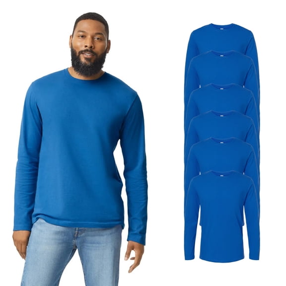 Gildan Long Sleeve T-Shirt | Crew Neck Adult Long tee for Men comfort and durability Royal Color 4.5 oz 100% Ring-Spun Cotton Long Shirt, 6 Pack Size-S