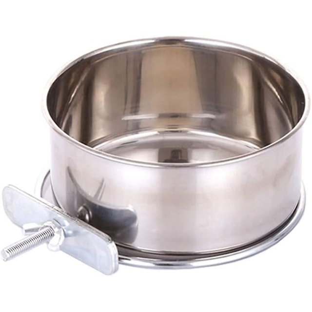 Comedero colgante de acero inoxidable para mascotas, con soporte de abrazadera, para perros, pájaros, loros, gatos y conejos.
