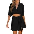 thumbnail image 2 of Edvintorg Skirt Sets Women 2 Piece Outfits Vacation 2025 Women's Fashion 2 Piece Outfits Sleeveless Crop Top Shorts High Waist Set with Pockets Black L, 2 of 7