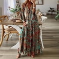 thumbnail image 3 of Vestido De Mujer Bohemio vestido largo botón dama Maxi vestido estampado manga acampanada traje de playa Cgtredaw Naranja S para Mujer, 3 of 5
