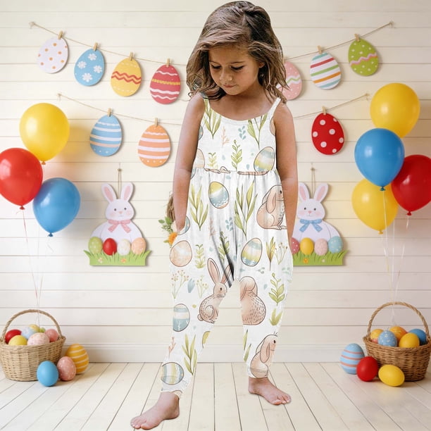 Mono para niñas pequeñas, mono con estampado de Pascua, mono con tirantes, conjuntos de verano, ropa para niñas