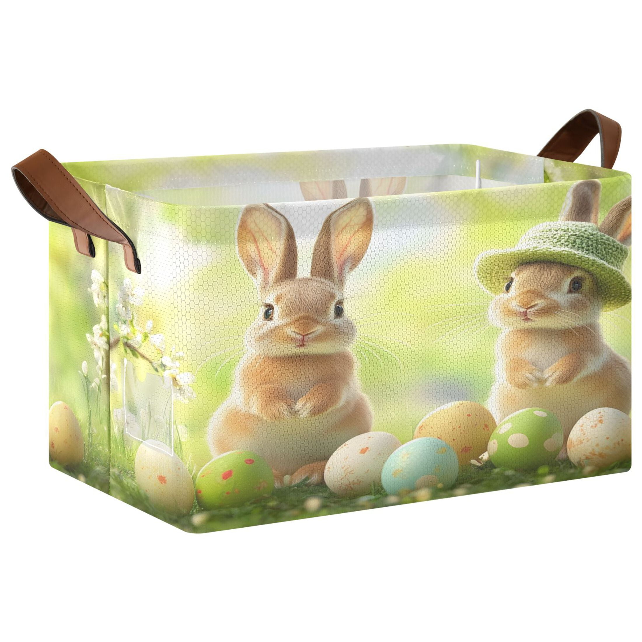 Ryvnso Happy Easter Bunny Storage Bins Large Basket Foldable Cube Toys Organizer with Handles 2 PCs