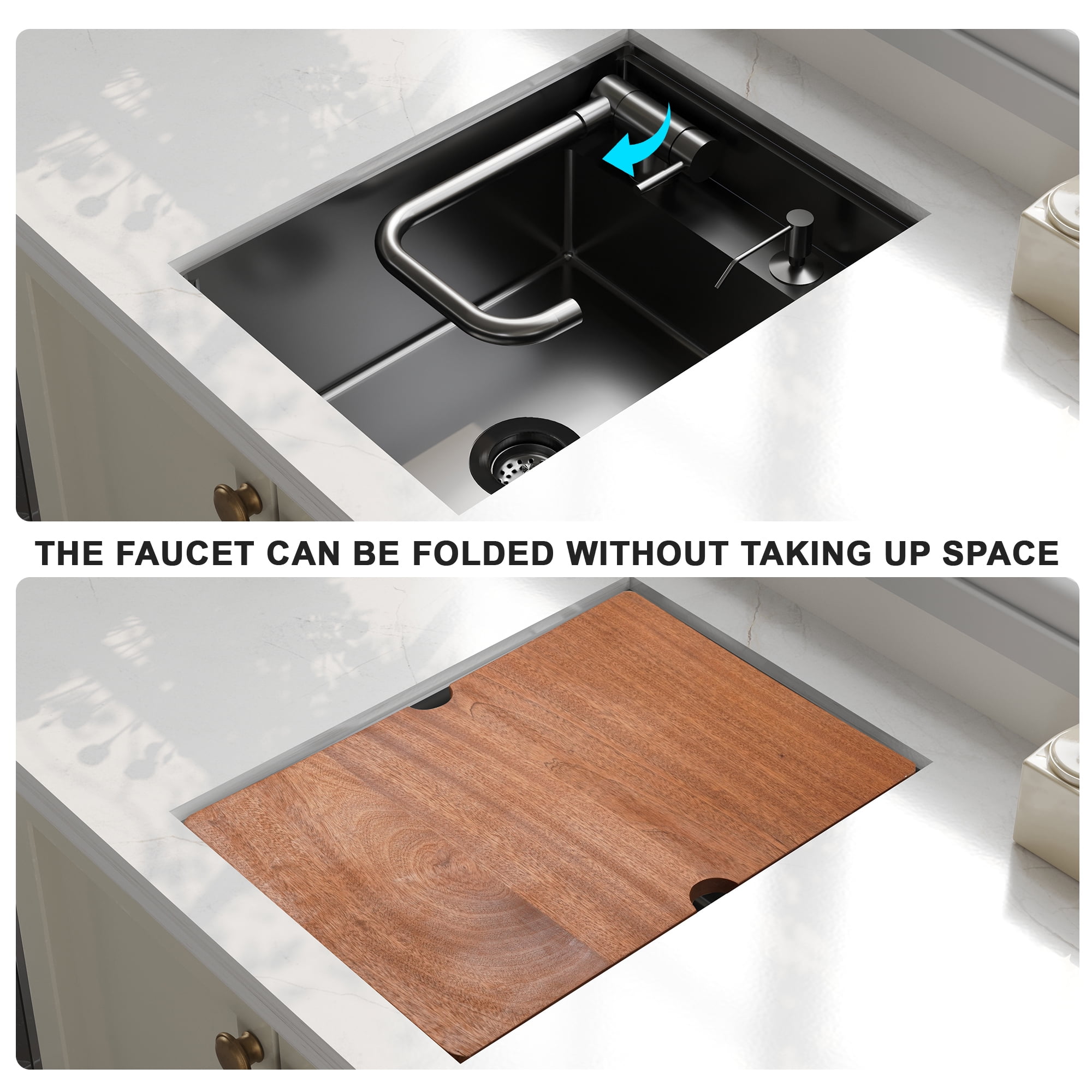 15x20 Inch Black Hidden Concealed Kitchen Bar Sink with Folding Faucet, RV Pre Bar Small Sink 16 Gauge Stainless Steel Undermount Sink with Accessories