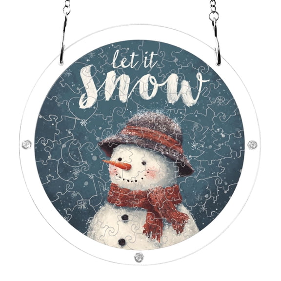 Snowman Christmas Painting Acrylic Jigsaw Puzzles 83 Pieces Suncatcher for Window Hanging 7.5 Inch Holiday Home Decor