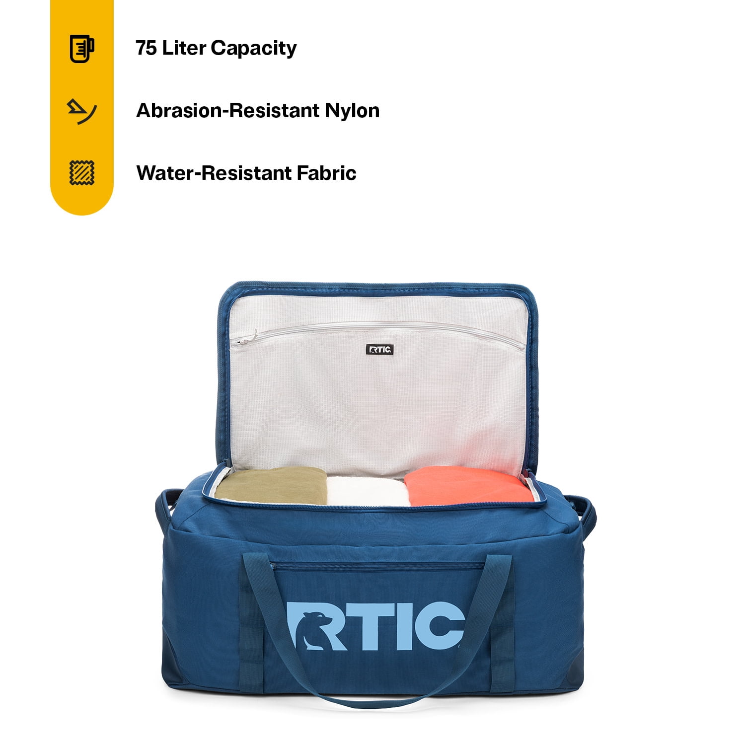 RTIC Road Trip Duffle Bag, Large, Water Resistant, Durable Fabric, Navy & Denim