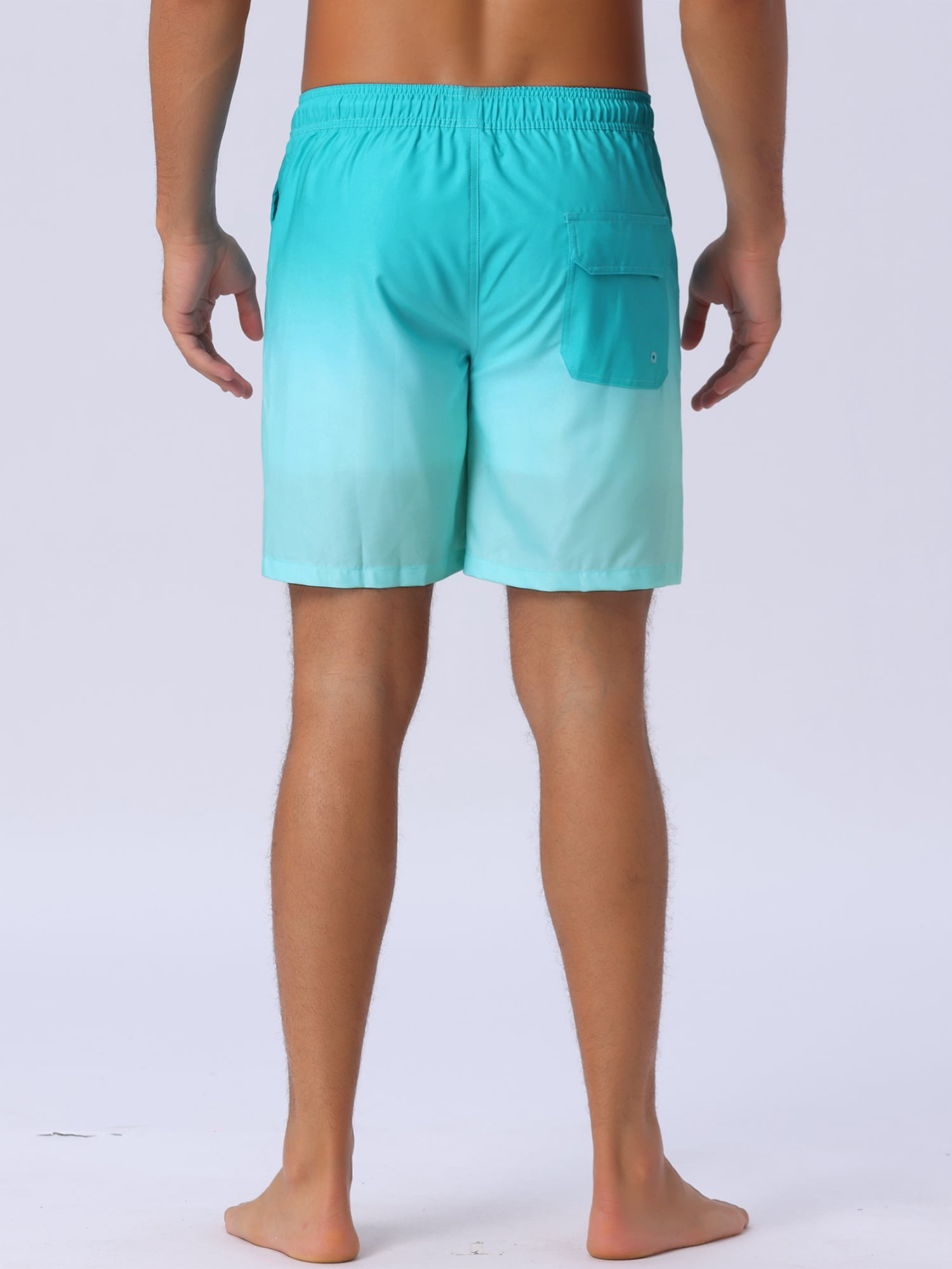 DARING DIVA Men's Gradient Color Drawstring Elastic Waist Lining Swimming Trunks 36 Light Blue
