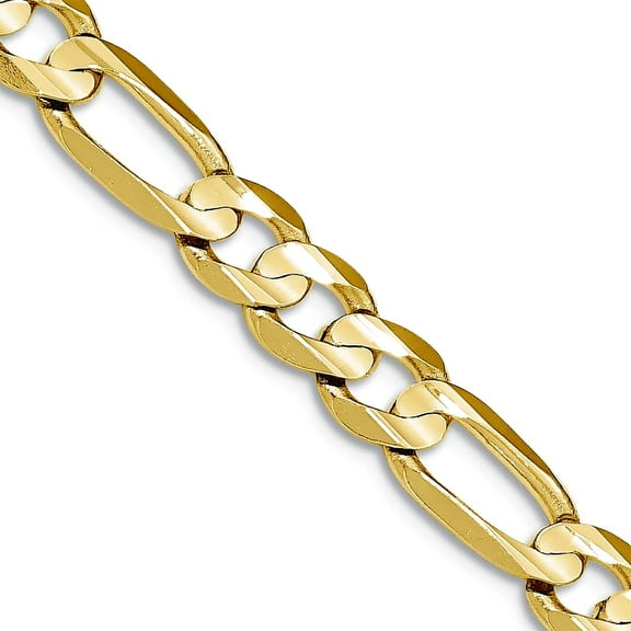 10k Yellow Gold Solid Polished Light Figaro Chain Necklace 20 Inch 7.5mm Lobster Claw Chain Necklace for Women and Men