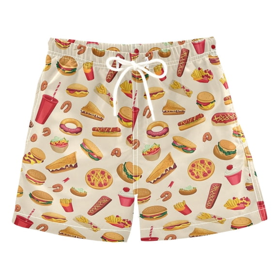 Burger Cola Pattern Swim Trunks Quick Dry Beach Pool Board Shorts Lightweight Stylish Print Sizes 2T to XL